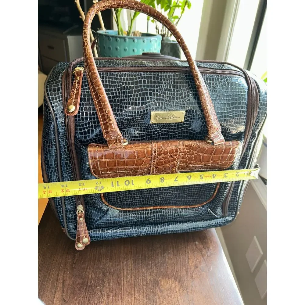 New Samantha Brown blue croc rolling carry-on luggage suitcase & toiletry bag
